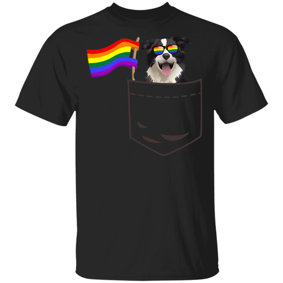 Pride LGBT Border Collie In Pocket Proud LGBT Flag Gay Lesbian Border Collie Dog Lover Owner Fans Gifts T-Shirt - Macnystore