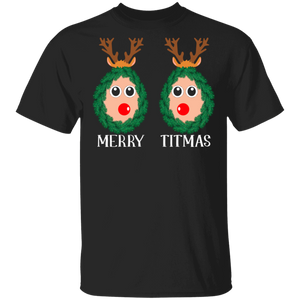 Christmas Reindeer Shirt Merry Titmas Naughty Funny Christmas Sweater Reindeer Boobs Gifts T-Shirt - Macnystore