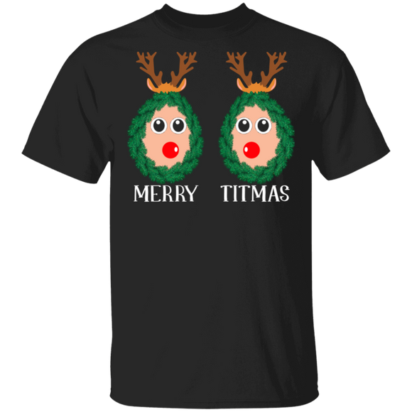 Christmas Reindeer Shirt Merry Titmas Naughty Funny Christmas Sweater Reindeer Boobs Gifts T-Shirt - Macnystore