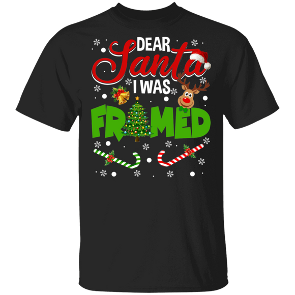 Christmas Santa Shirt Dear Santa I Was Framed Funny Christmas Reindeer Naughty Santa Lover Gifts T-Shirt - Macnystore