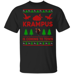 Christmas Krampus Shirt Krampus Is Coming To Town Ugly Funny Christmas Sweater Krampus Lover Kids Gifts T-Shirt - Macnystore