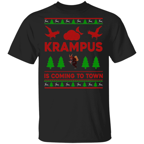 Christmas Krampus Shirt Krampus Is Coming To Town Ugly Funny Christmas Sweater Krampus Lover Kids Gifts T-Shirt - Macnystore