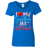 I Love My Smokin Hot Girlfriend Cute Valentine Couple Ladies V-Neck T-Shirt - Macnystore