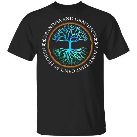 Grandma And Grandson A Bond That Can't Be Broken Cool Tree Root Round Shirt Matching Mother's Day Gifts T-Shirt - Macnystore