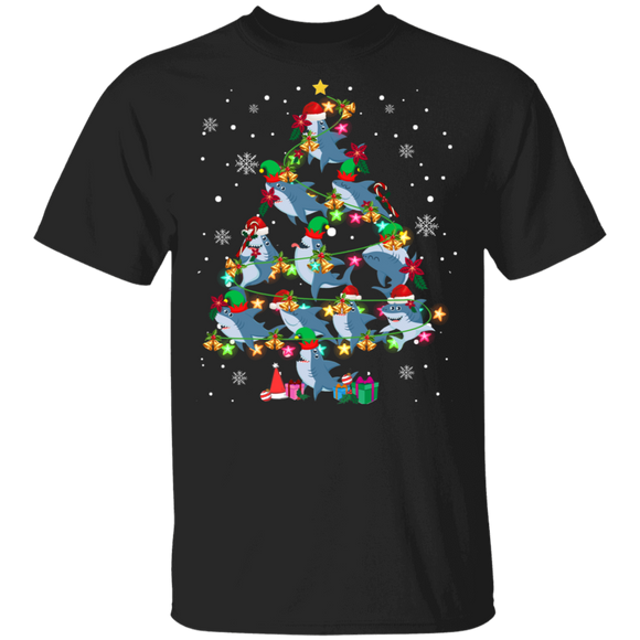 Shark Christmas Tree Funny Elf Shark Lover X-mas Gifts Christmas T-Shirt - Macnystore