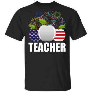 Cool Firework American Flag Apples Teacher Shirt Matching Teacher 4th Of July United States Independence Day Gifts T-Shirt - Macnystore