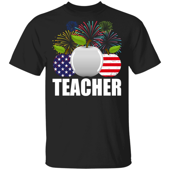 Cool Firework American Flag Apples Teacher Shirt Matching Teacher 4th Of July United States Independence Day Gifts T-Shirt - Macnystore