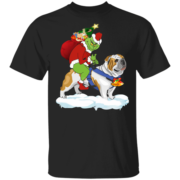 Christmas Movie Lover Shirt Santa Grinches Riding English Bulldog Funny Christmas Dog Movie Lover Gifts T-Shirt - Macnystore