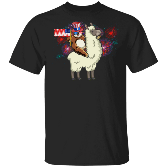 Firework American Flag Sloth Riding Llama 4th Of July Independence Day Gifts T-Shirt - Macnystore