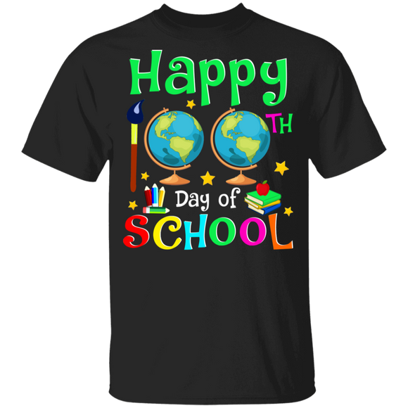 Happy 100th Day Of School Model Of Globe Geography Kids Kindergarten Elementary Student Teacher Gifts Youth T-Shirt - Macnystore