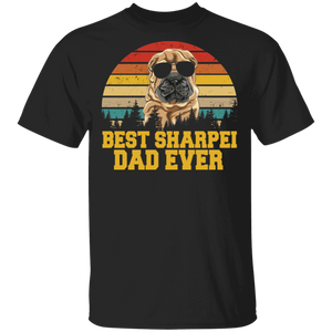 Vintage Retro Best Shar Pei Dad Ever Cool Shar Pei Wearing Cool Sunglasses Shirt Matching Shar Pei Lover Father's Day Gifts T-Shirt - Macnystore