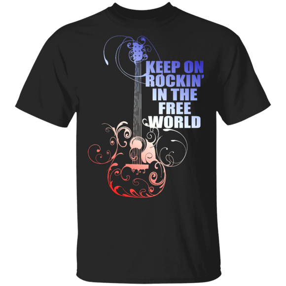 Keep On Rockin' In The Free World Floral Rock Guitar Matching Rock Music Lover Guitarist Gifts T-Shirt - Macnystore