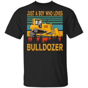 Vintage Retro Just A Boy Who Loves Bulldozer Funny Bulldozer Lover Gifts T-Shirt - Macnystore