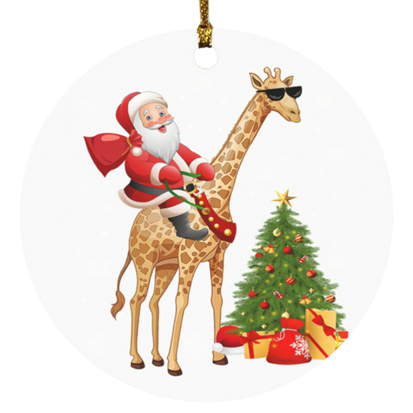 Santa Riding Giraffe SUBORNC Circle Ornament - Macnystore