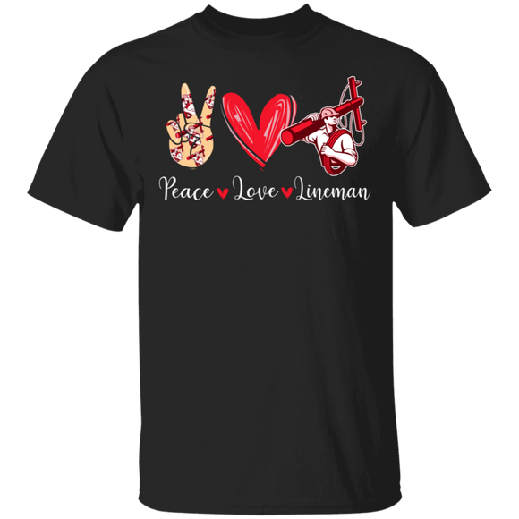 Cute Peace Love Lineman Shirt Matching Men Women Lineman Gifts T-Shirt - Macnystore