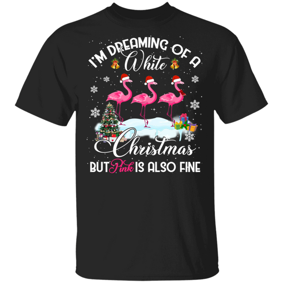 Christmas Flamingo Shirt I'm Dreaming Of A White Christmas Pink Cool Flamingo Lover Gifts Christmas T-Shirt - Macnystore