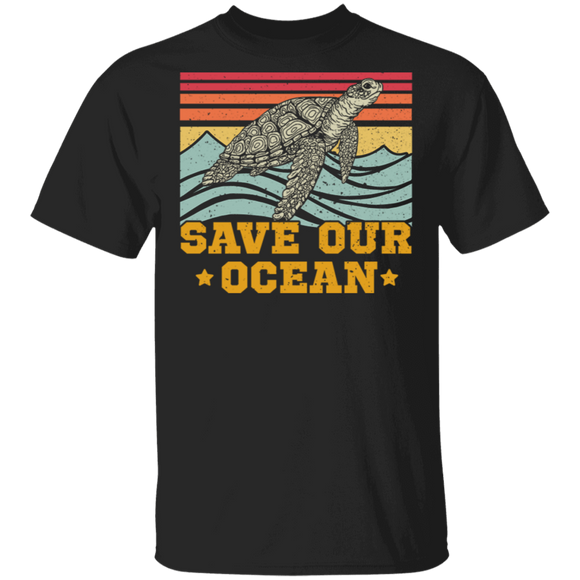 Vintage Retro Save Our Oceans Climate Change Turtle T-Shirt - Macnystore