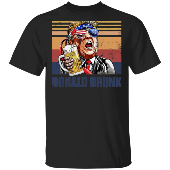 Vintage Retro Donald Drunk American Flag Donald Trump Drinking 4th Of July Shirt T-Shirt - Macnystore