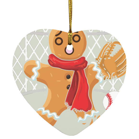 Christmas Gingerbread Shirt Baseball Goalie Funny Christmas Gingerbread Man Snap Baseball Player Lover Gifts SUBORNH Heart Ornament - Macnystore