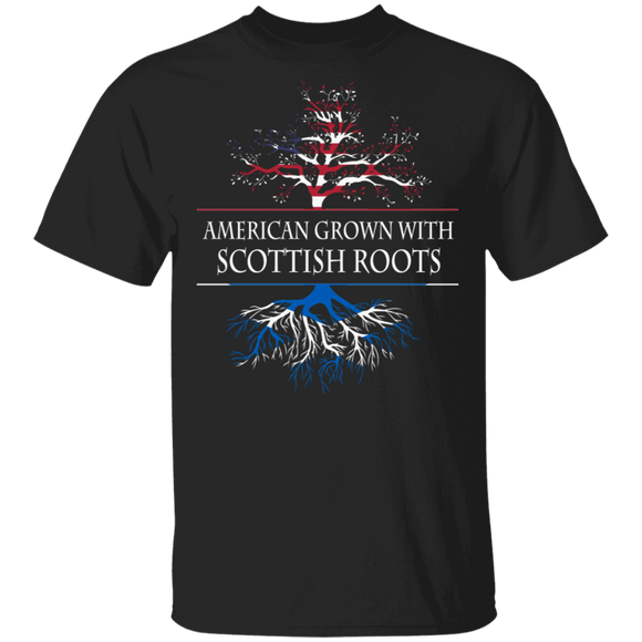 American Grown With Scottish Roots Cool American-Scottish Flag Scotland Gifts T-Shirt - Macnystore