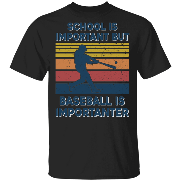 Sport Lover Shirt Vintage Retro School Is Important But Baseball Is Importanter Funny Baseball Sport Lover Gifts T-Shirt - Macnystore