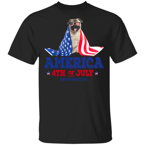 America 4th Of July Independence Day Cool American Flag Pug Shirt Matching Pug Lover Owner Fans US Independence Day Gifts T-Shirt - Macnystore