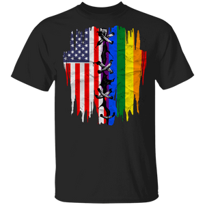 American Flag And Pride LGBT Flag Matching Proud LGBT Gay Lesbian Gifts T-Shirt - Macnystore