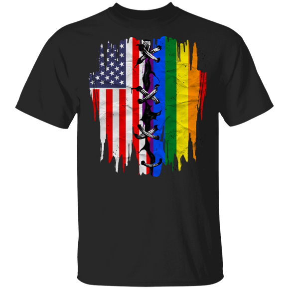 American Flag And Pride LGBT Flag Matching Proud LGBT Gay Lesbian Gifts T-Shirt - Macnystore
