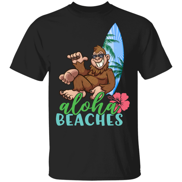 Aloha Beaches Cool Bigfoot Wearing Sunglasses Surfing Hawaiian Summer Lover Gifts T-Shirt - Macnystore