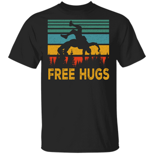 Wrestling Shirt Vintage Retro Free Hugs Funny Wrestling Lover Gifts T-Shirt - Macnystore