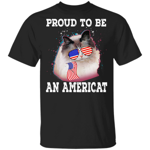 Proud To Be An Americat Cool American Flag Cat 4th Of july Independence Day Gifts T-Shirt - Macnystore