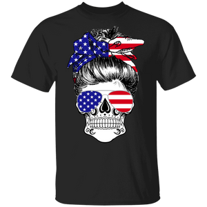 American Flag Sugar Skull Girls Matching 4th Of July Independence Day Gifts T-Shirt - Macnystore
