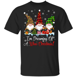 Christmas Gnomes Shirt I'm Dreaming Of A Wine Christmas Funny Christmas Gnomes Red Plaid Leopard Lover Family Group Gifts T-Shirt - Macnystore