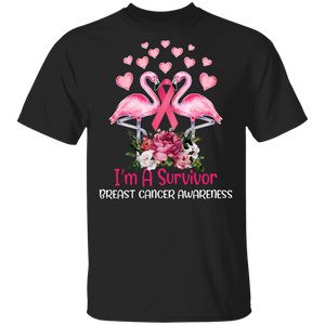 I’m A Survivor Breast Cancer Awareness Pink Flamingo Ribbon Heart Gifts T-Shirt - Macnystore