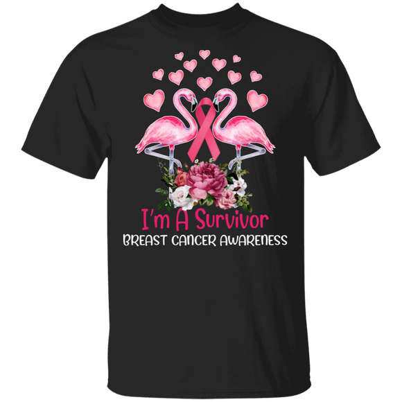 I’m A Survivor Breast Cancer Awareness Pink Flamingo Ribbon Heart Gifts T-Shirt - Macnystore