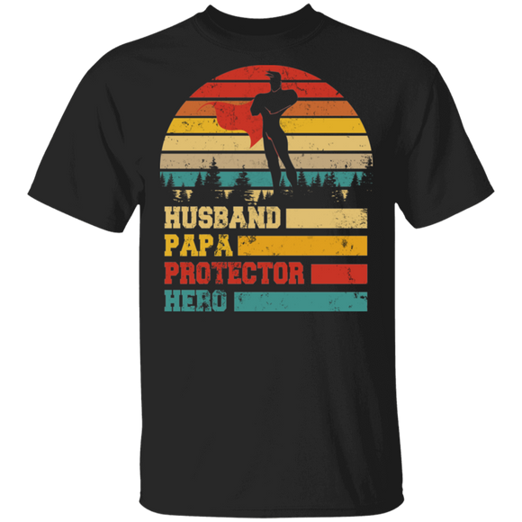 Vintage Retro Husband Papa Protector Hero Cool Superhero Shirt Matching Men Father's Day Gifts T-Shirt - Macnystore