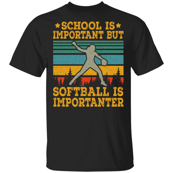 Vintage Retro School Is Important But Softball Is Importanter Cool Softball Player Gifts T-Shirt - Macnystore