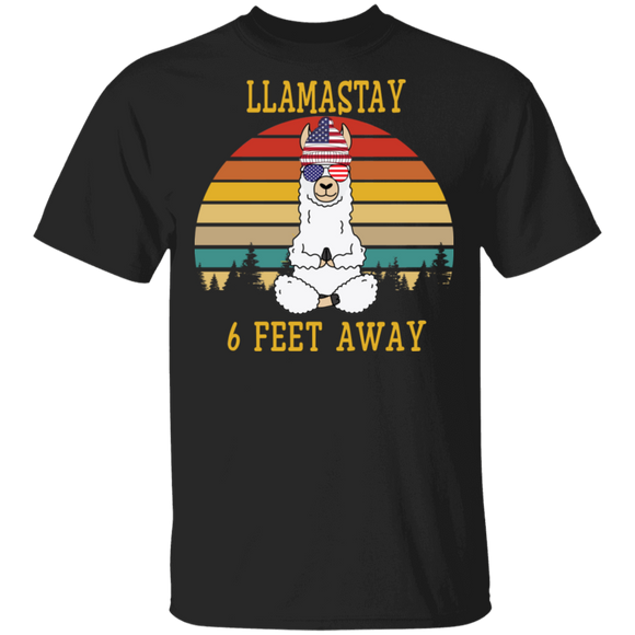 Vintage Retro Llamastay 6 Feet Away Cool Yoga American Llama Social Distancing Gifts T-Shirt - Macnystore