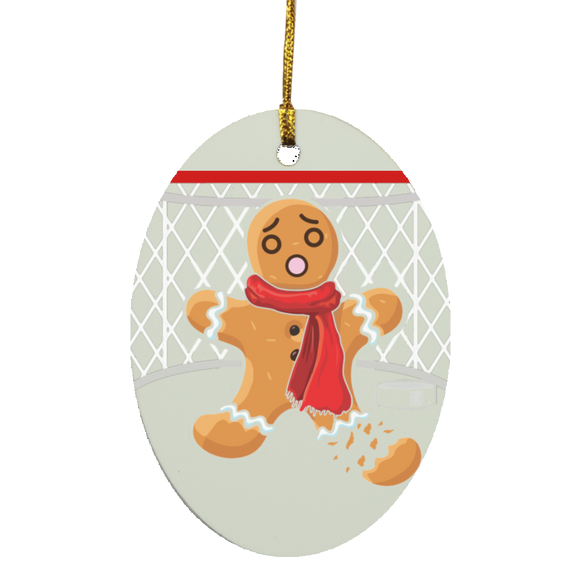 Christmas Gingerbread Shirt Hockey Goalie Funny Christmas Gingerbread Man Snap Hockey Player Lover Gifts SUBORNO Oval Ornament - Macnystore