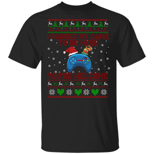 Christmas Gamer Shirt Paused My Game To Be Here Funny Christmas Sweater Santa Elf Game Handle Gamer Lover Gifts Christmas T-Shirt - Macnystore