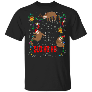 Christmas Sloth Lover Shirt Slo Ho Ho Funny Christmas Santa Reindeer Elf Sloth Lover Gifts Christmas T-Shirt - Macnystore