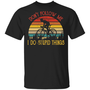 Vintage Retro Don't Follow Me I Do Stupid Things Biker Bicycle Bike Lover Women Men Boys Gifts T-Shirt - Macnystore
