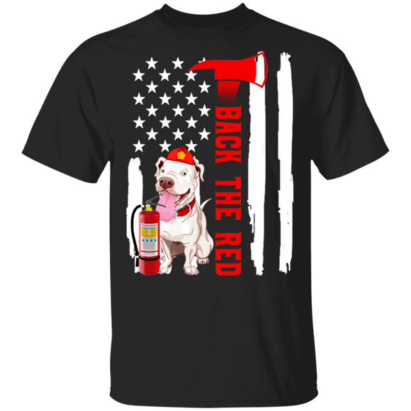 Back The Red Cool American Flag Pitbull Dog Firefighter Fireman Gifts T-Shirt - Macnystore