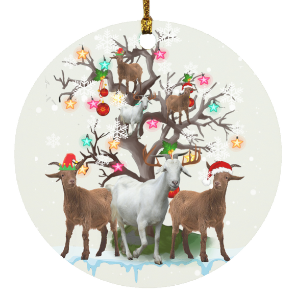 Goat Santa ELF Reindeer On Christmas Tree SUBORNC Circle Ornament - Macnystore