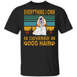 Vintage Retro Everything I Own Is Covered In Dog Hair Funny Shih Tzu Dog Lover Owner Gifts T-Shirt - Macnystore
