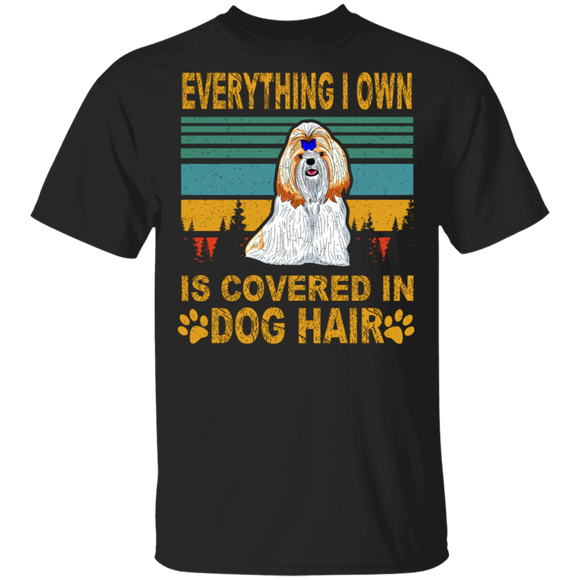 Vintage Retro Everything I Own Is Covered In Dog Hair Funny Shih Tzu Dog Lover Owner Gifts T-Shirt - Macnystore