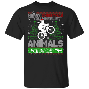 Christmas Bicycle Shirt Merry Christmas You Wheelie Animals Ugly Funny Christmas Sweater Santa Biker Bicycle Lover Gifts T-Shirt - Macnystore