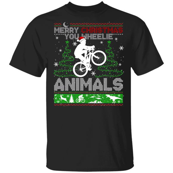 Christmas Bicycle Shirt Merry Christmas You Wheelie Animals Ugly Funny Christmas Sweater Santa Biker Bicycle Lover Gifts T-Shirt - Macnystore