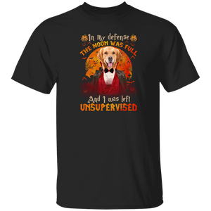 Halloween Dog Shirt In My Defense I Was Left Unsupervised Funny Halloween Dracula Golden Retriever Dog Lover Gifts Halloween T-Shirt - Macnystore