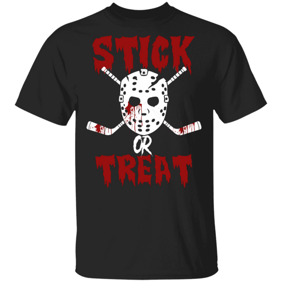 Halloween Movie Shirt Stick Or Treat Cool Face Covering Character Movie Lover Gifts Halloween T-Shirt - Macnystore